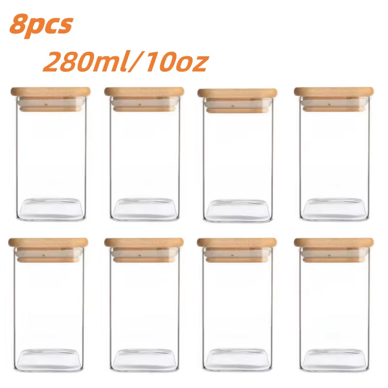 1/2/4/8Pcs, 10Oz Glass Jars with Airtight Lids, Candy Jars, Food Storage Containers with Bamboo Lids, Clear Jars