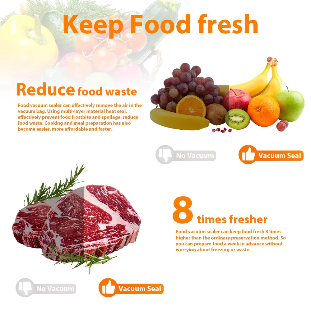 Electric Food Vacuum Sealer Machine and Storage Bags One Touch Fast Vacuuming for Wet or Dry Food Kitchen Vacuum Sealing Machine