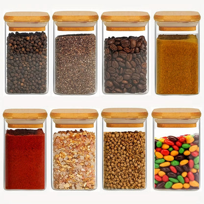 1/2/4/8Pcs, 10Oz Glass Jars with Airtight Lids, Candy Jars, Food Storage Containers with Bamboo Lids, Clear Jars