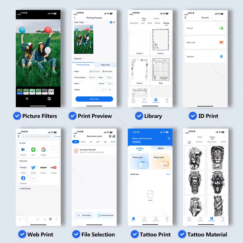 Portable A4 Thermal Printer Bluetooth Photos PDF Document Printing Machine Folded Rolls Paper for Office Work Home School Travel