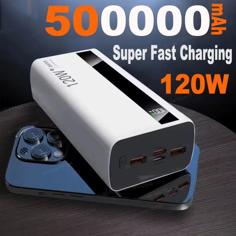 500000Mah High Capacity Powerbank 120W Super Fast Charging Portable External Battery Powerbank for Iphone Huawei