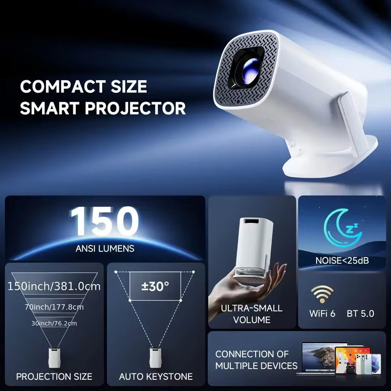 P30PRO Mini Portable Remote Control 4K LED Projector with 720P , Suitable for Office/Home/Christmas , Fast Focus Upgrated HY300