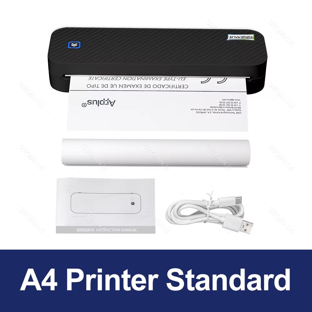Portable A4 Thermal Printer Bluetooth Photos PDF Document Printing Machine Folded Rolls Paper for Office Work Home School Travel