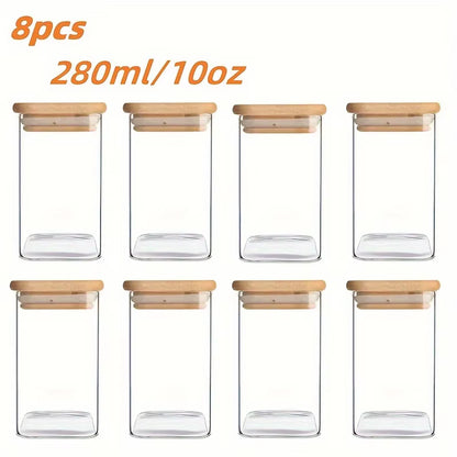 1/2/4/8Pcs, 10Oz Glass Jars with Airtight Lids, Candy Jars, Food Storage Containers with Bamboo Lids, Clear Jars