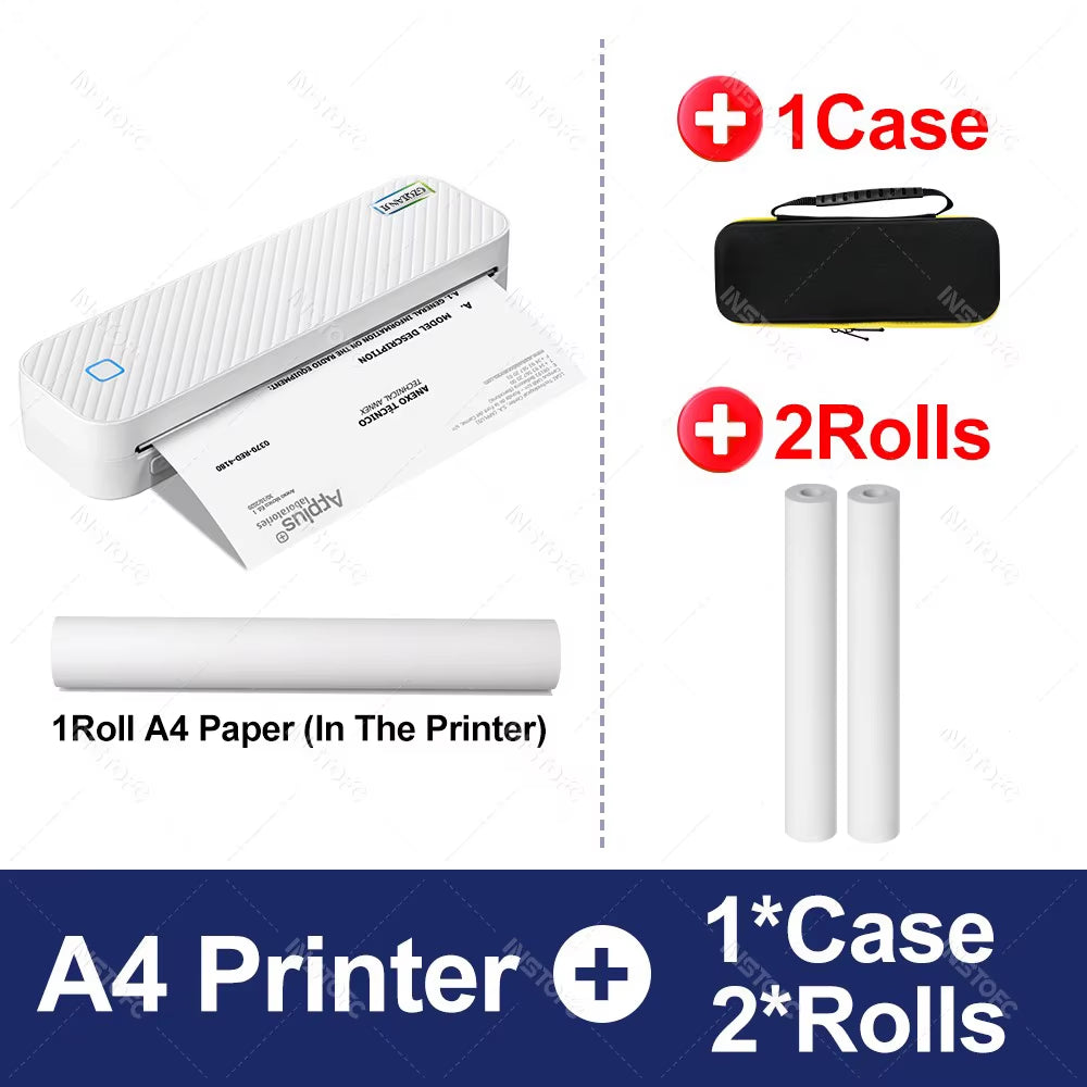 Portable A4 Thermal Printer Bluetooth Photos PDF Document Printing Machine Folded Rolls Paper for Office Work Home School Travel