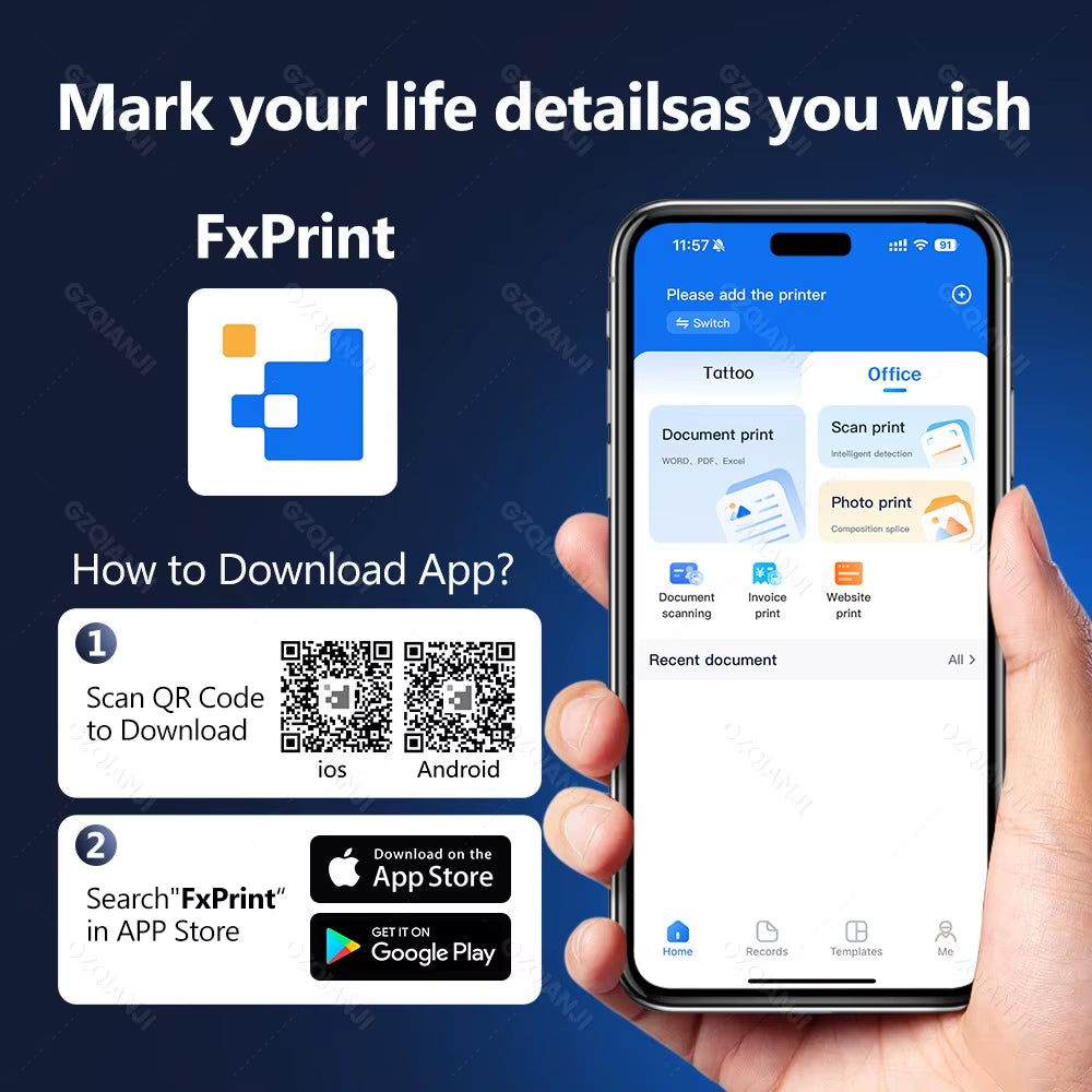 Portable A4 Thermal Printer Bluetooth Photos PDF Document Printing Machine Folded Rolls Paper for Office Work Home School Travel