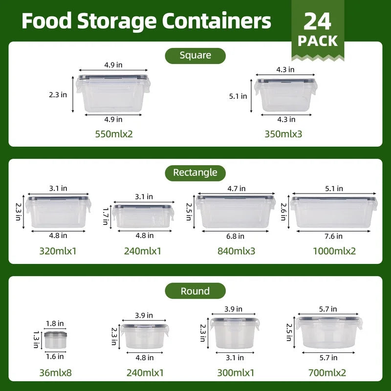50 Pcs Food Storage Containers with Lids, Plastic Containers Kitchen Organizers and Storage(24 Containers + 24 Lids)