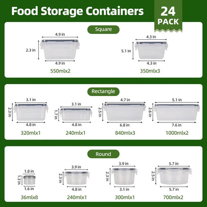 50 Pcs Food Storage Containers with Lids, Plastic Containers Kitchen Organizers and Storage(24 Containers + 24 Lids)