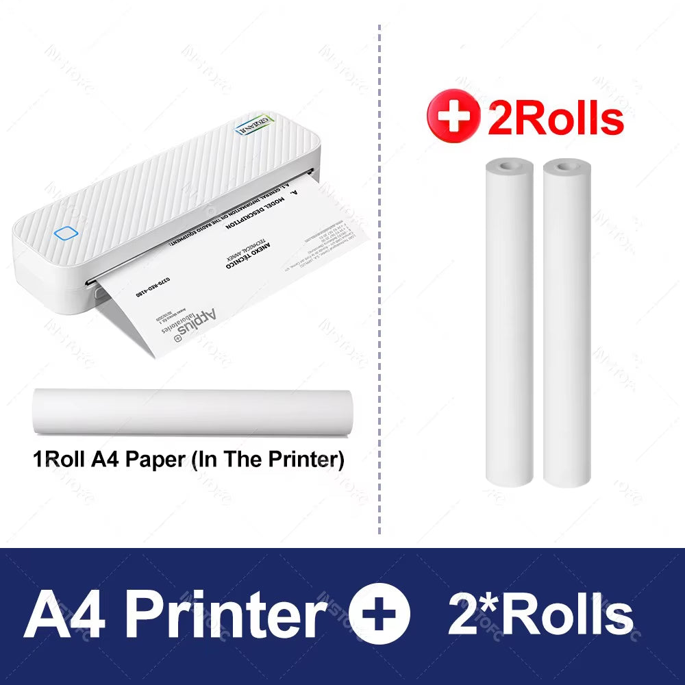 Portable A4 Thermal Printer Bluetooth Photos PDF Document Printing Machine Folded Rolls Paper for Office Work Home School Travel